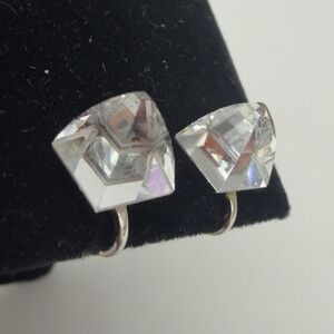 SWAROVSKI (SAL) VTG Crystal Earrings Pyramid Shaped Clear Crystal Stud Modernist